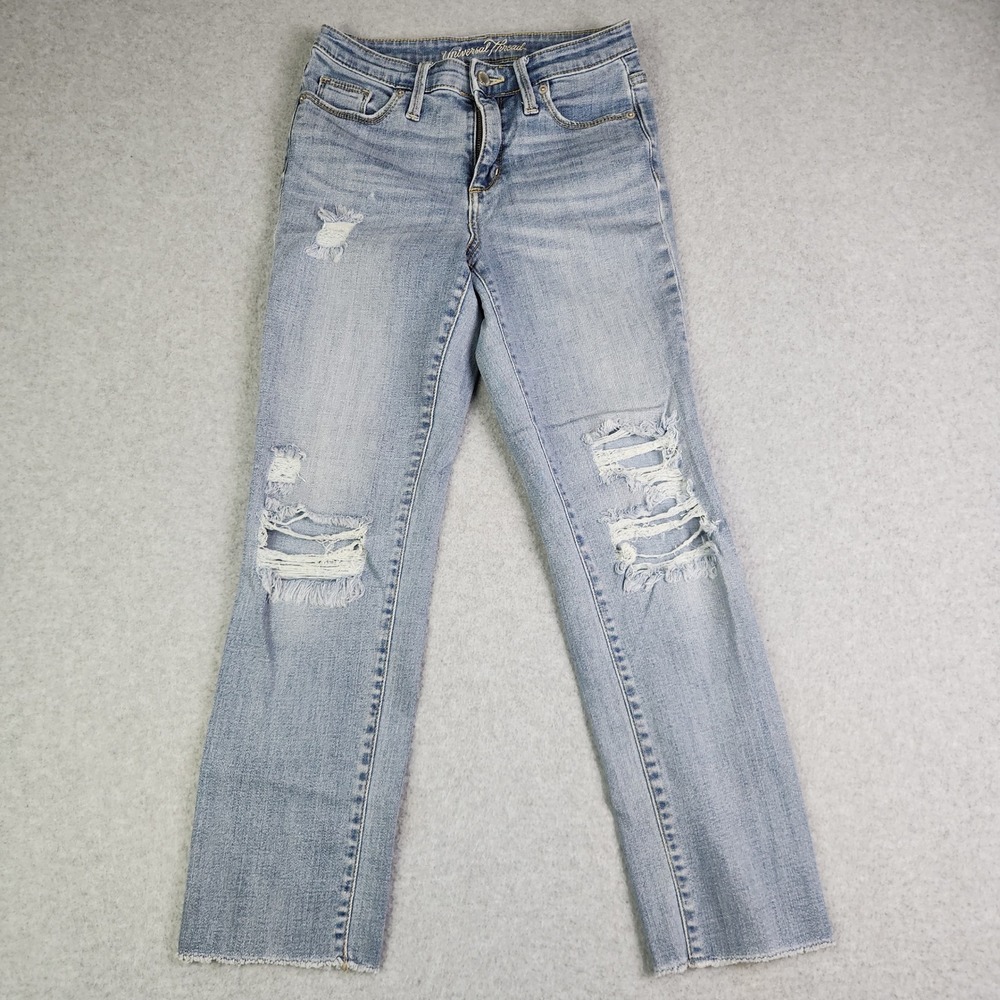 Universal Thread Straight Crop Jeans Womens 2/26 Light Blue Distressed Raw Hem